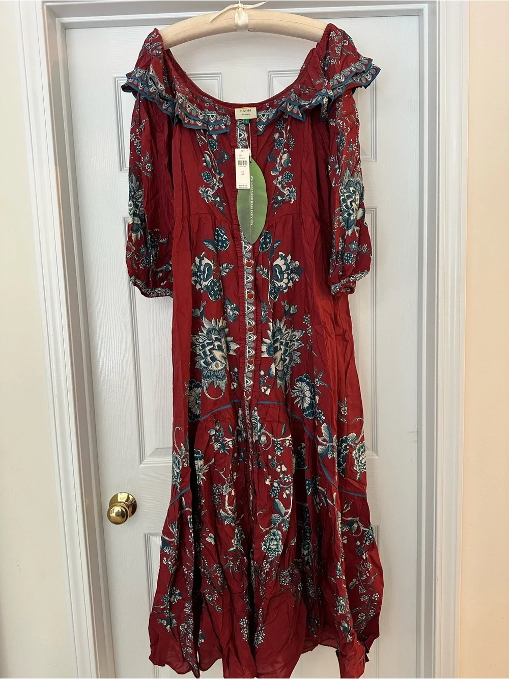 FARM Rio Off-Shoulder Floral Maxi Dress Rust Red Fall Autumn Fashion Sexy Boho